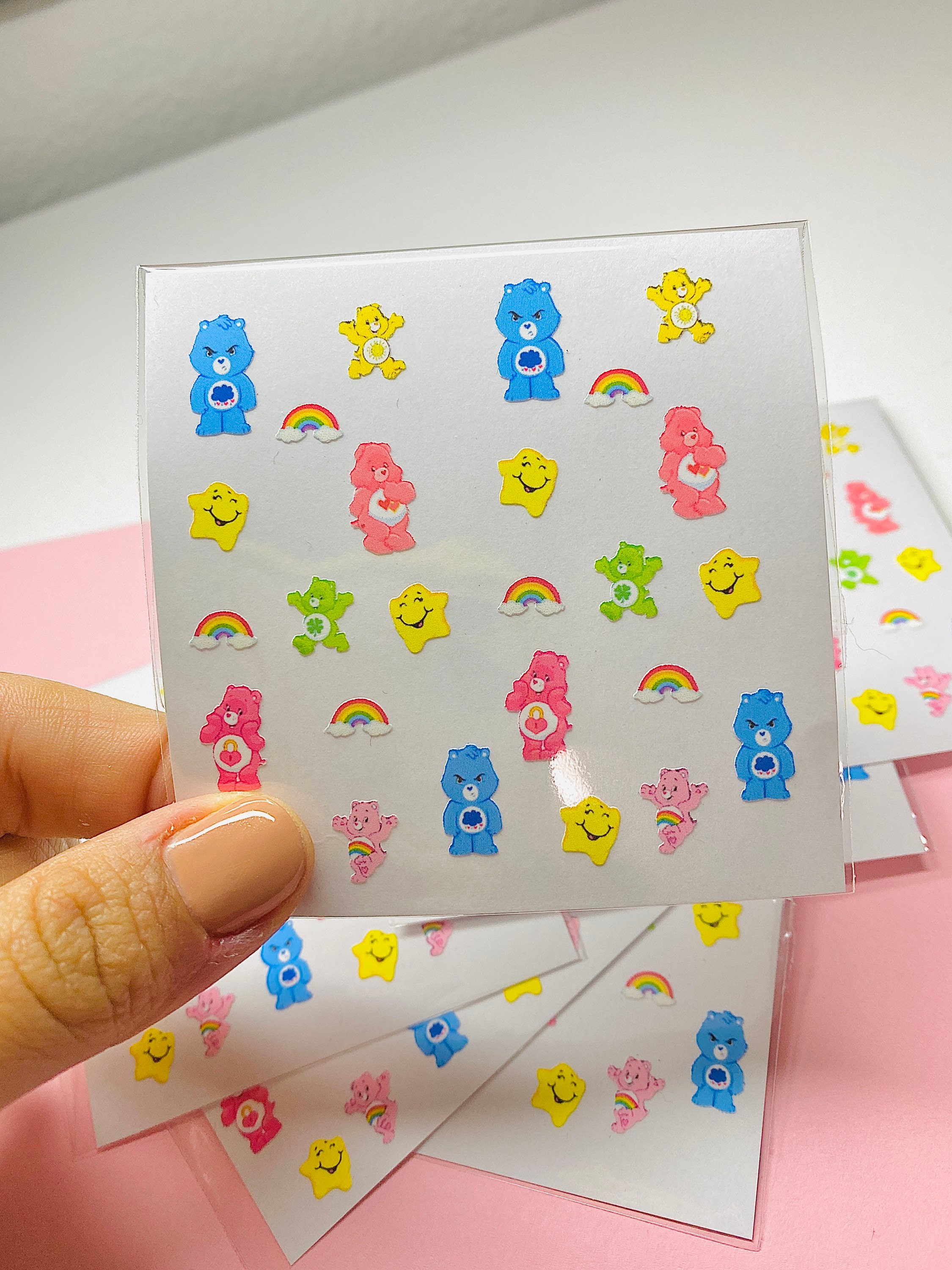 Adhesive Nail Stickers Cute 80s 90s Care Bears Easy Peel and - Etsy Adhesive Nail Stickers Cute 80s 90s Care Bears Easy Peel and - Etsy