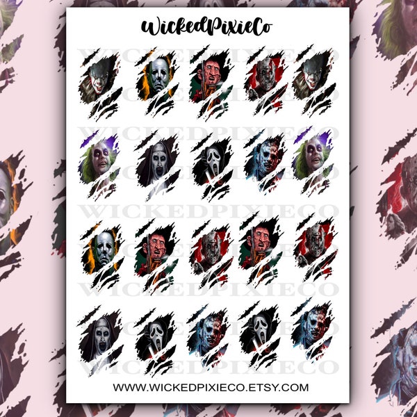 Halloween Villains Nail Art Decals for Natural Acrylic Gelx or Press on Nail Accesories New Fun Horror Designs Trendy Nail Art