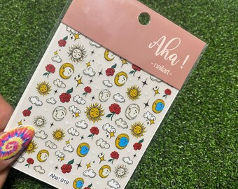 Sun and Moon Clouds and Roses Manicure Nail Stickers Simple Peel and Stick Nail Decal Stickers Nail Supplies