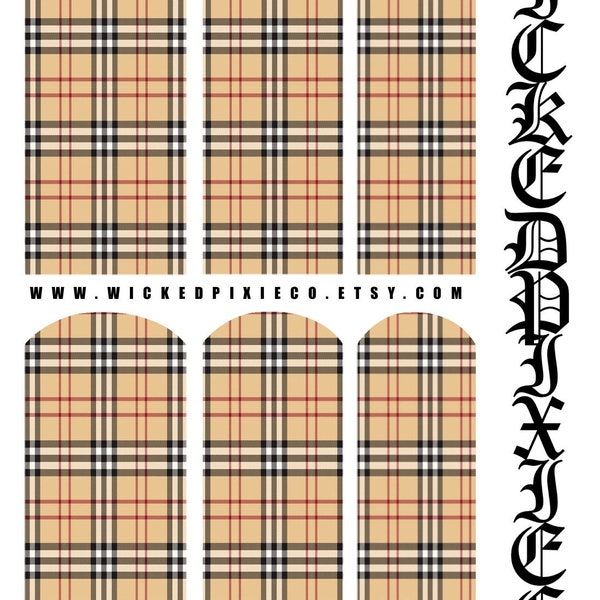 Flannel Nail Decals Neutral Plaid for Acrylic Press On or GelX Nail Art Designs