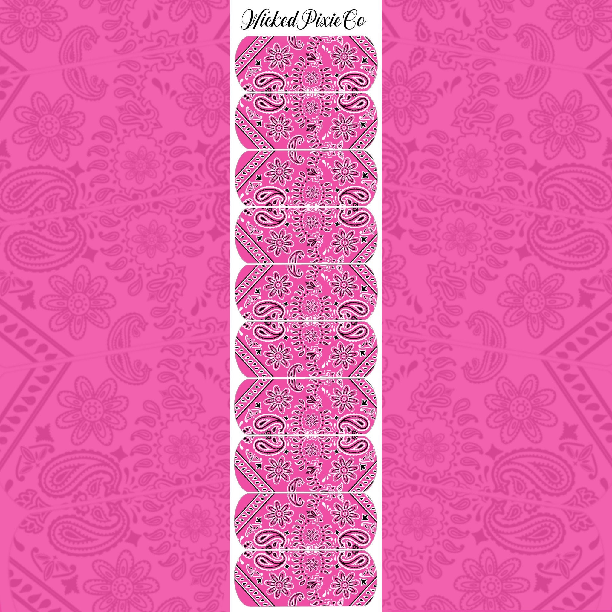 pink bandana print nail decals with flower paisley pattern etsy
