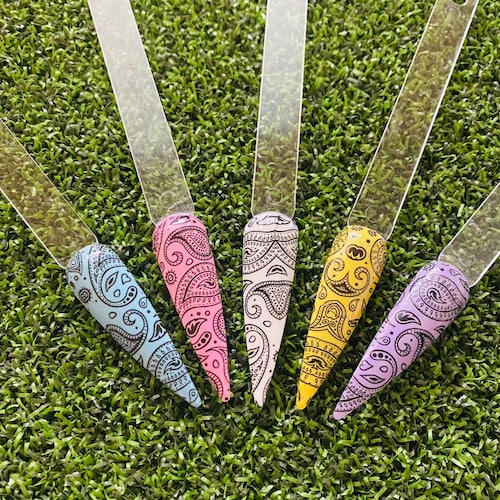 Bandana Paisley Print Nail Decals for Acrylic and Press on Etsy