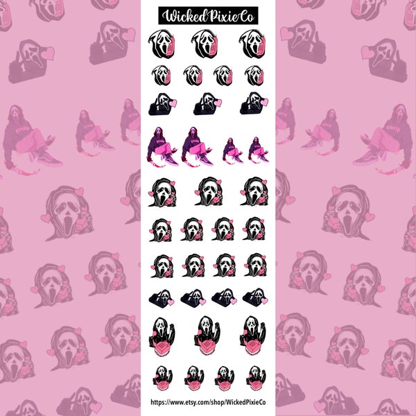 Valentine Pink Girly Ghost Mask Nail Decals Water Transfers Nail Supplies Phone Call Art Kawaii Cute Scary Nail Designs