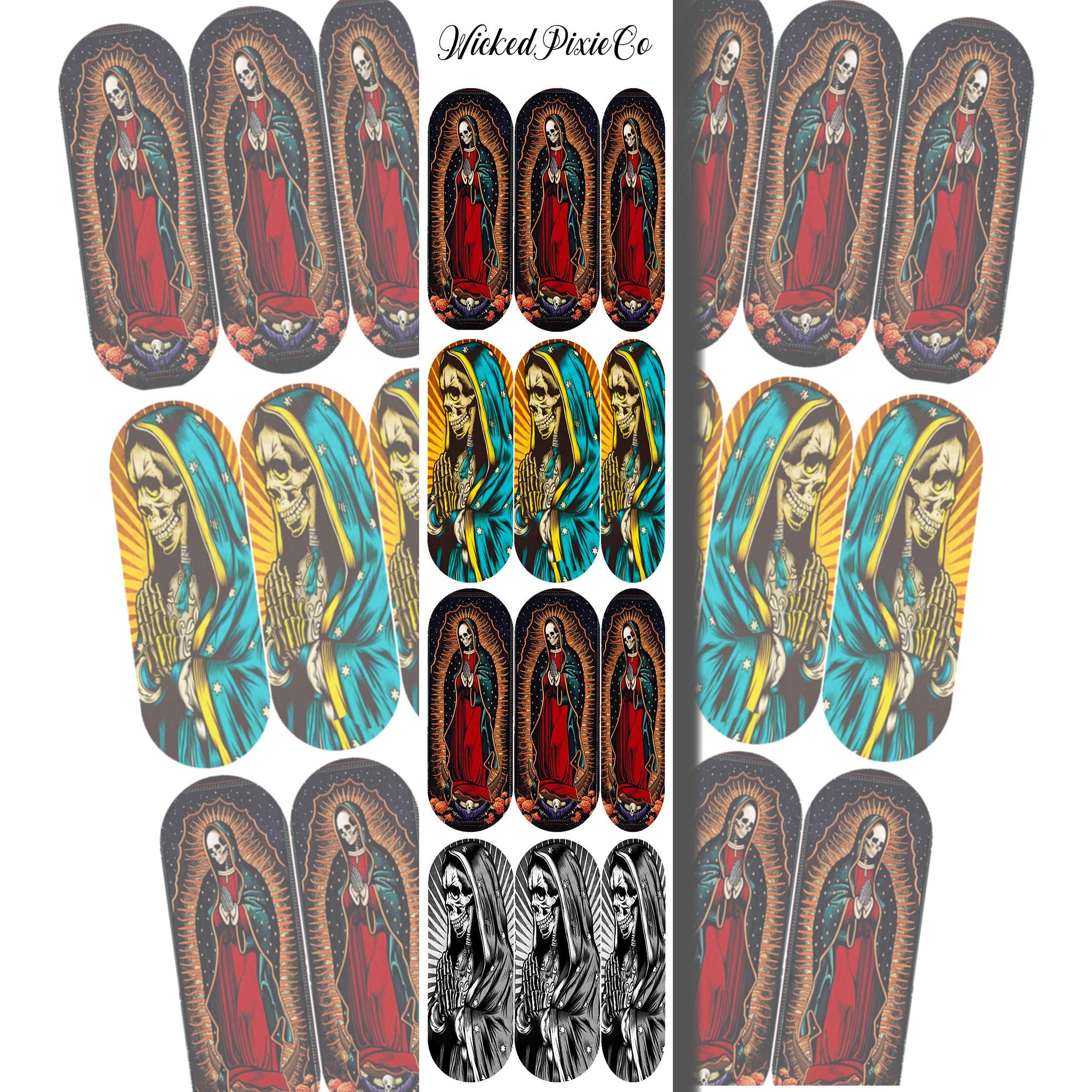 XL Skull Santa Muerte Nail Decals for Acrylic and Press on - Etsy Sweden