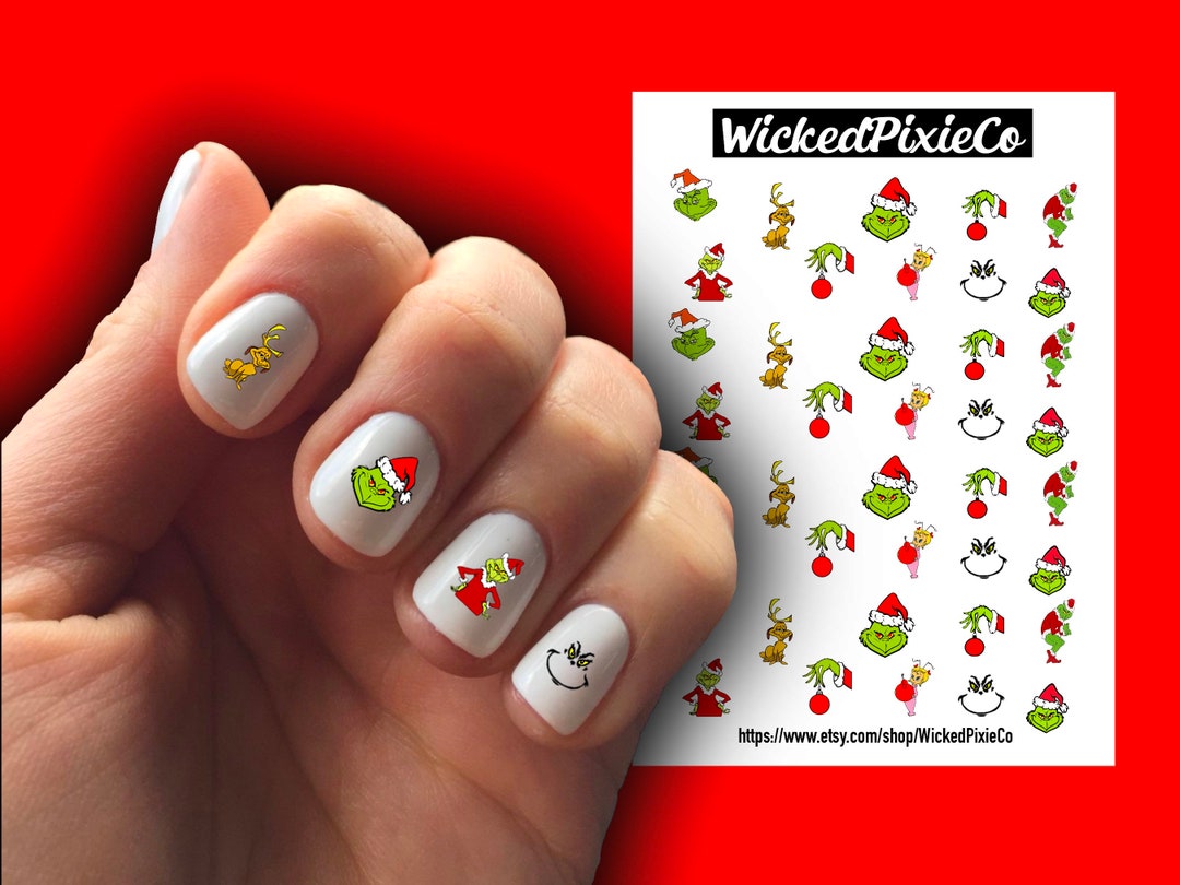 Handmade Nail Art Extra Small Christmas Nail Decals Grinch Cindy Lou