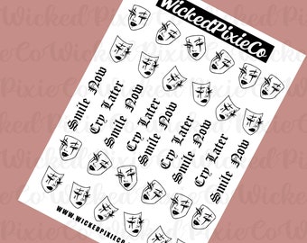 New! Smile Now Cry Later Nail Decals for Natural Acrylic Press On or Gelx Nails | Water Decals for Nail Art Designs | Nail Wraps Chola y2k