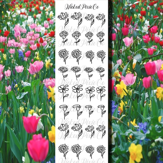 Flower Line Art Nail Decals | Abstract Waterslide Design