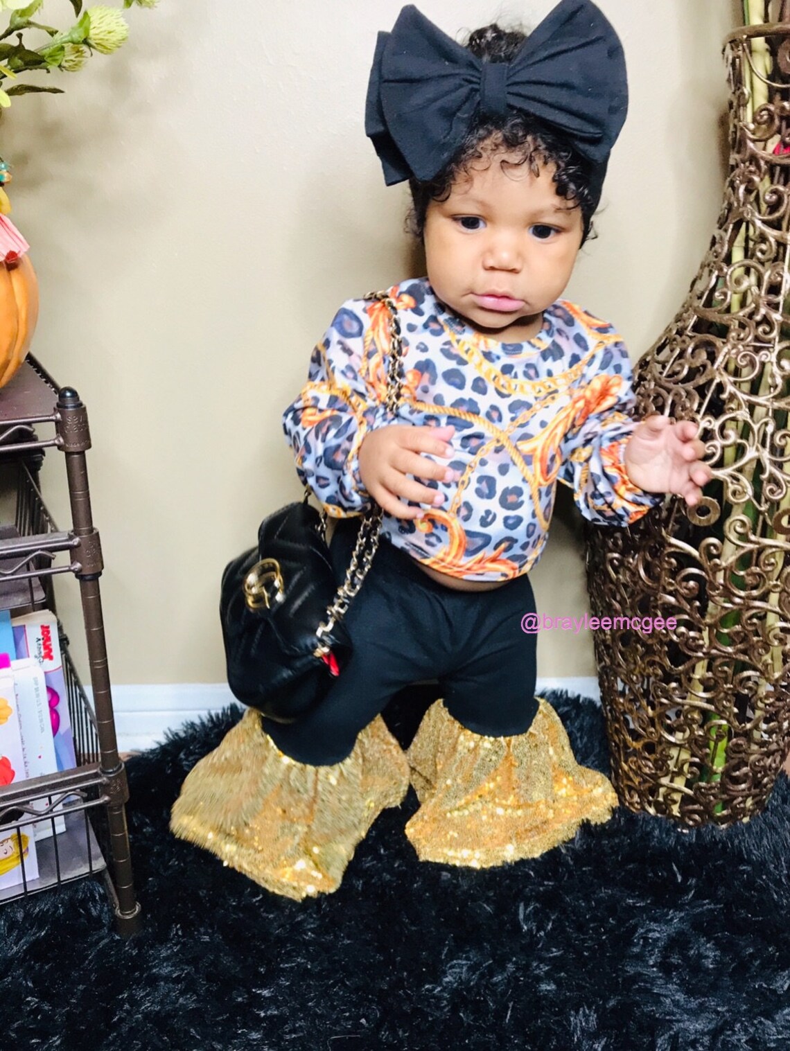 Black sequin bell bottoms/ Baby Outfit / Girl Outfit / bow set Etsy