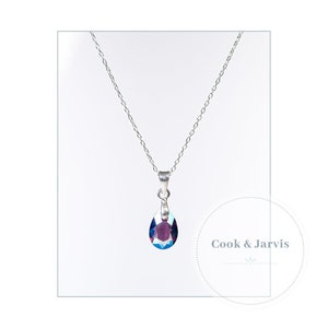 Swarovski Crystal Amethyst Shimmer Pear Drop Pendant 18&#39;&#39; 925 Sterling Silver Chain Necklace UK