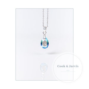 Swarovski Crystal Aquamarine Shimmer Pear Drop Pendant 18&#39;&#39; 925 Sterling Silver Chain Necklace UK