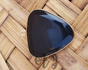 Negro Onyx Trillion Facetado 925 Plata de Ley Chapado en Oro Bisel Single Bail Colgante-Negro Cojín Triángulo colgante,Triángulos en blanco,Encantos