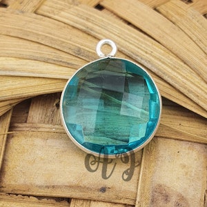 Sky Blue Topaz Hydro Quartz Round Briolette 925 Sterling Silver Plated Single Bail Bezel Pendant-Resin Blue Sky Cloud Ball Geometry Charms