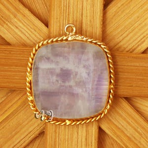 Natural Rainbow Moonstone Square Briolette 925 Sterling Silver Gold Plated Textured Bezel Pendant..