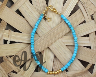 Turquoise & Golden Pyrite 3-4mm Roundel Faceted Beaded Gold Plated Bracelet-Gorgeous Bracelet Turquoise Bracelet Pyrite Bracelets