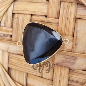 Black Onyx Triangle Pendant. Trillion Black Onyx Gemstone Connector. Onyx Faceted Connector. 925 Silver Pendant. black cushion Jewellry.