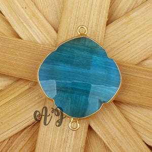 Swiss Blue Topaz Quartz Clover Briolette 925 Sterling Silver Gold Plated Bezel Connector-Beauty Swiss B T Clover Swiss Blue Clover Connector