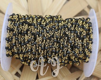 Schwarz Spinell 3-4mm Rondelle facettierte Perlen vergoldet Rosenkranz Kettenrolle Groß Schwarz Spinel Hydro facettierten Draht gewickelt Schmuck zu finden
