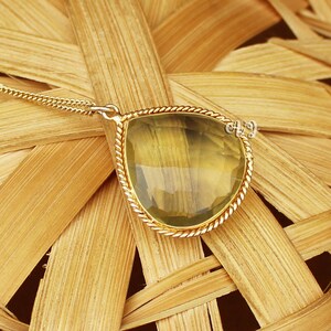 Dark Yellow Stone Necklace. 925 Silver Necklace. Citrine Hydro Quartz Heart Gemstone Pendant Chain Necklace. November Birthstone Gift.