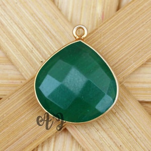 Green Onyx Heart Briolette 925 Sterling Silver Gold Plated Bezel Pendant