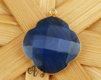 London Blue Topaz Quartz Clover Briolette 925 Sterling Silver Gold Plated Bezel Pendant-Beauty London B.T Clover Pendant London Blue Pendant