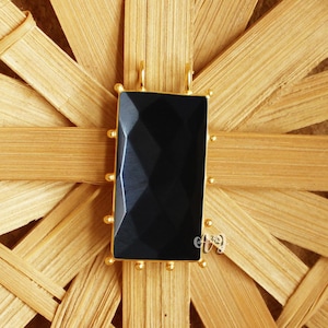 Black Onyx Rectangle Briolette Brass Setting Gold Plated Tri-dot Bezel Two Loops Pendant.