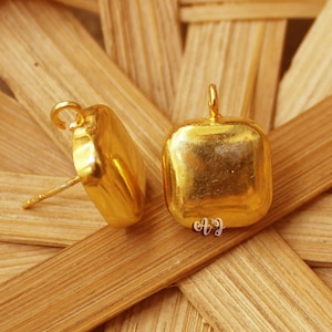 Dainty Square Earrings. Birthday Gift For Her. Designer Square Gold Plated Studs Earrings With Loops.