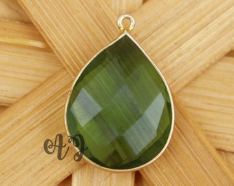 Peridot Hydro Quartz Pear Briolette 925 Sterling Silver Gold Plated Bezel Pendant-Peridot Pendant,Green Peridot Teardrops,Peridot Jewellry