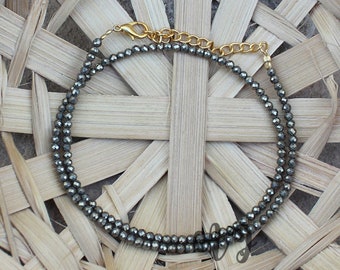Hermosa pirita natural 3-4 mm Roundel facetado con cuentas collar chapado en oro-collar de pirita de piedra natural joyería de piedras preciosas al por mayor