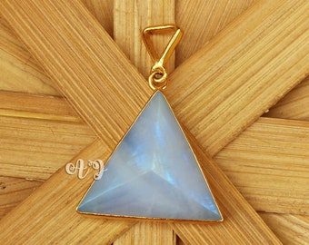 925 Silver Pendant. AA Grade Rainbow Moonstone Faceted Triangle shape Pyramid Locket Necklaces. Blue Moonstone Handmade Jewelry Gift for her