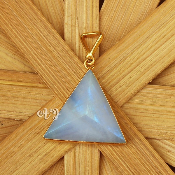 925 Silver Pendant. AA Grade Rainbow Moonstone Faceted Triangle shape Pyramid Locket Necklaces. Blue Moonstone Handmade Jewelry Gift for her