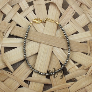 Beautiful 6.50 Inches Natural Pyrite 3-4mm Roundel Faceted Beaded Golden Vermeil Rhodium Plated Bracelet-Natural Stone Pyrite Bracelets