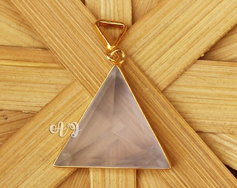 Natural Rose Quartz Pendant. Faceted Brilliant Cut 925 Silver Pendant. Light Pink Quartz Pyramid Tiny Locket. Rose Quartz Triangle Locket.