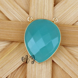 Aqua Hydro Quartz Pear Briolette 925 Sterling Silver Gold Plated Bezel Two Loops Pendant Bail On Top-Dark Blue Aqua Pear Gemstones Jewellry.
