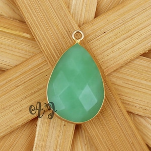 Crisoprasa Cuarzo Pera Briolette 925 Plata de Ley Chapado en Oro Bisel Colgante-Crisoprasa Bicolor Hermoso Diseñador Lágrimas Joyería