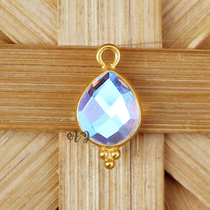 Mystic Quartz Pendant. 925 Silver Pendant. Mystic Quartz Pear Tri-Dots Bezel Charm Pendant. Aura Quartz Teardrop Pendant. Gemstone Pendant.