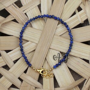 Natural Lapis Lazuli 3-4mm Roundel Faceted Beaded Gold Plated Bracelet-Natural Stone Bracelet Lapis Lazuli Bracelet Beads Bracelet