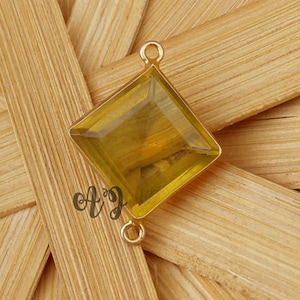Citrine Hydro Quartz Square Faceted 925 Sterling Silver Gold Plated Bezel Connector-Beautiful Pyramid Citrine Square Gemstone Citrine Jewels