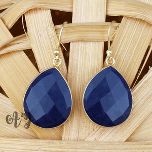 Blue Sapphire Quartz Earrings. 925 Silver Earrings. Birthstone Earrings. Blue Sapphire Pear Earrings. Blue Gemstone Earrings Gift for Women.
