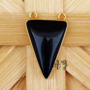 Schwarz Onyx Dreieck Cabochon 925 Sterling Silber Vergoldet Lünette Anhänger mit Doppel Ösen-Schwarz Onyx Dreieck Schwarzer Onyx Anhänger Schmuck