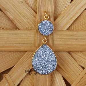 Silver Coated Druzy Pendant. 925 Silver Pendant. Women Pendant. Druzy Round & Pear Pendant. Unique Pendant. Handmade Jewellry Gift For Her.