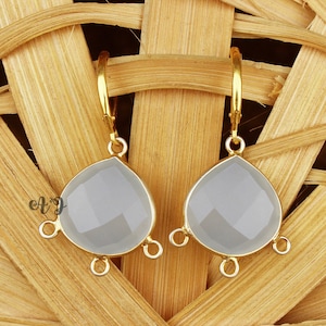 White Chalcedony Heart Three Bail Leverback Earrings. 925 Sterling Silver Jewelry. Anniversary Gifts Earrings For Mother. Gemstone Earrings.