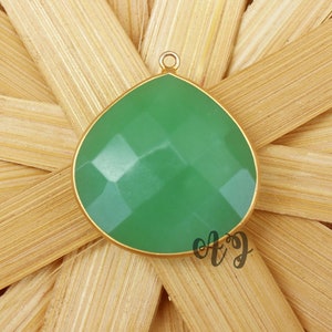 Crisoprasa Cuarzo Corazón Briolette 925 Plata de Ley Chapado en Oro Bisel Colgante-Belleza Verde Crisoprasa Corazón Colgante Joyería Fabricación