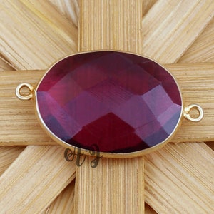 Ruby Hydro Quartz Ovale Briolette 925 Sterling Zilver Vergulde Bezel Connector-Robijn Rood Glas Ovale Vorm Connectors. Rode Edelsteen Sieraden.