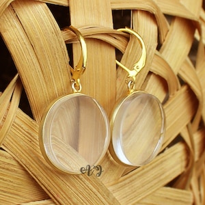 Pendientes lisos planos redondos de ambos lados. Pendientes de palanca de cuarzo transparente regalo para ella. Pendientes de Plata 925. Regalo Pendientes Redondos De Cuarzo Cristal.