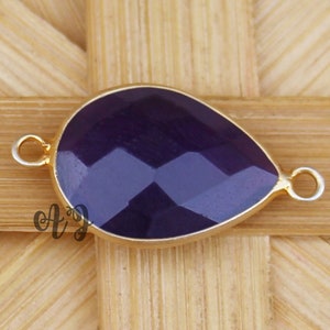 Amethyst Quartz Pear Briolette 925 Sterling Silver Gold Plated Bezel Connector-Amethyst Pear Shape Gemstones.Purple Teardrops Jewellry.