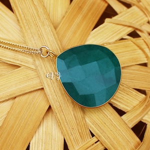 Genuine Dyed Green Emerald Necklace Gift. 925 Silver Necklace. May Birthstone Jewelry. Dyed Green Heart Pendant Chain Necklace Gift For Her.