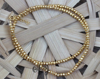 Hermosa pirita dorada de 3-4 mm, collar chapado en oro con cuentas facetadas redondas, collar de pirita dorada, collar de cuentas, fabricación de joyas