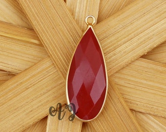 Red Coral Quartz Pear Briolette 925 Sterling Silver Gold Plated Bezel Pendant-Jewelry Making & Beading Pendants Craft Supplies