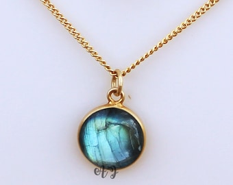 Natural Labradorite Necklace. 925 Silver Necklace. Labradorite Round Chain Necklace. Layering Necklace. Genuine Labradorite Stone Jewellry.