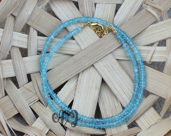 Hermoso collar chapado en oro con cuentas facetadas redondas de 3-4 mm de apatita natural, hermoso collar de apatita natural, joyería